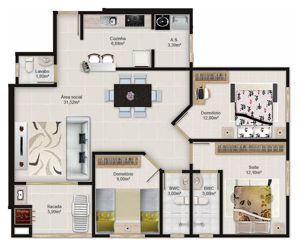 Planta referente ao apartamento tipo 1