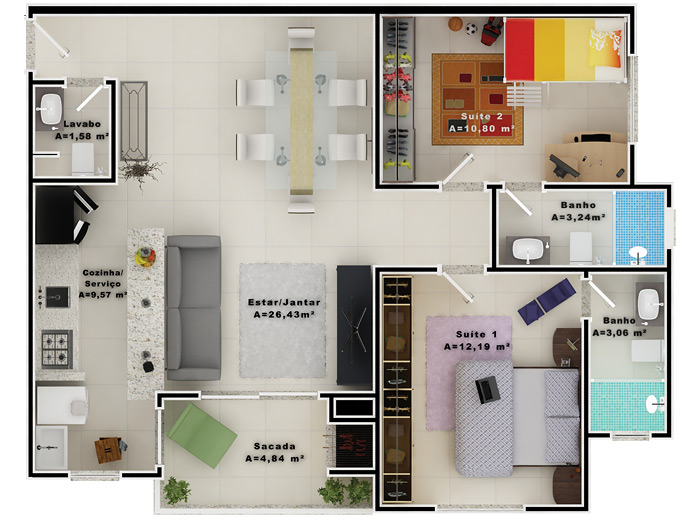 Planta referente ao apartamento tipo 1 e 4